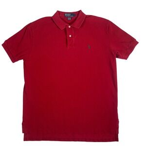 Polo Ralph Lauren Polo Shirt Mens Large Red Good Short Sleeve Pique Cotton *Read